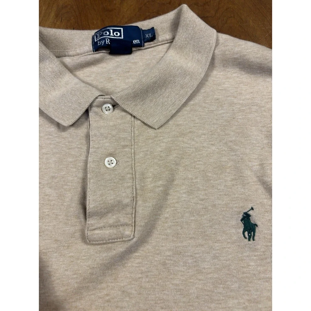 Polo Ralph Lauren Polo Shirt Men's‎ XL Tan Beige Long Sleeve Green Pony Preppy